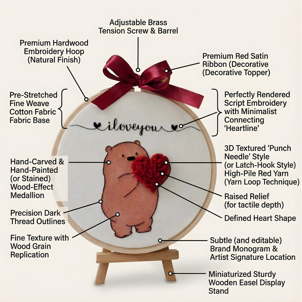 Romantic "I Love You" Bear Embroidery Hoop | Unique Anniversary & Valentine's Gift