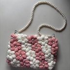 Aesthetic Pink Floral Crochet Bag – Whimsical Coquette Pearl Strap Purse