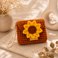 Handmade Crochet Sunflower Pouch Bag (Pack of 1)– Knit Floral Coin Purse Set