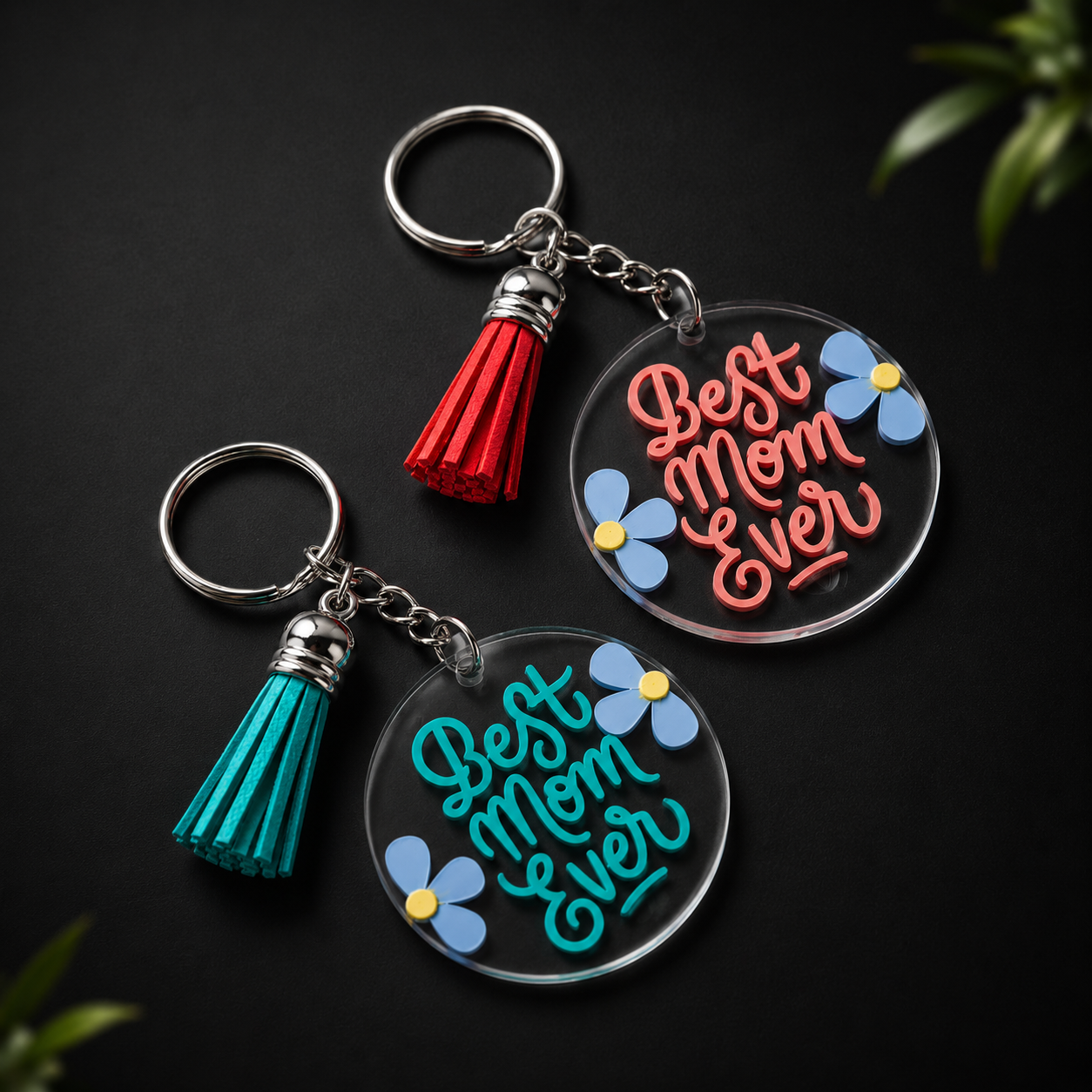 Custom Acrylic "Best Mom Ever" Keychain with Tassel