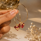 Gold Floral Resin Heart Charm Hoop Earrings