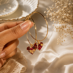 Handmade Resin Heart Charm Gold Hoop Earrings | Romantic Botanical Dangle Hoops