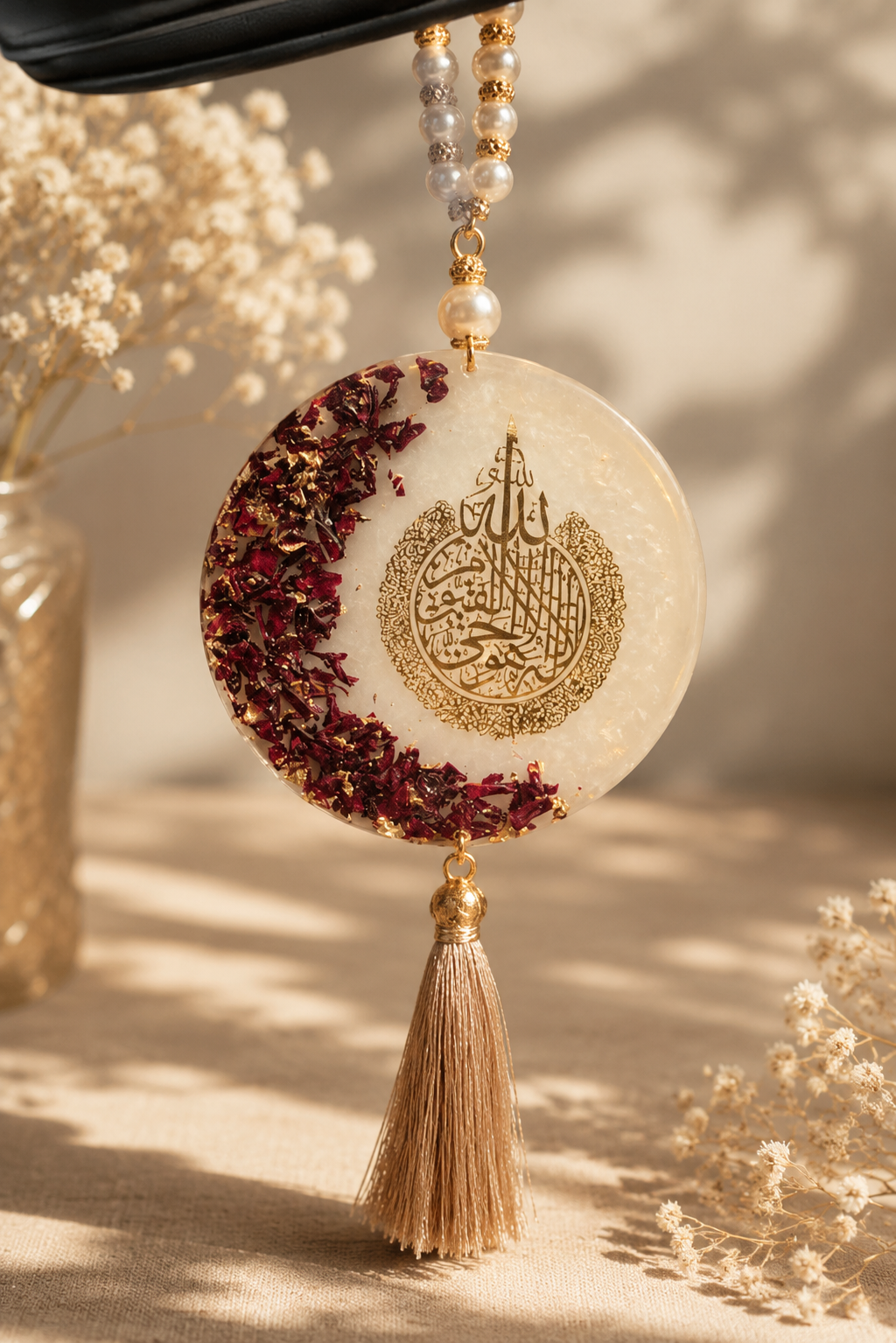 Luxury Ayat al-Kursi Resin Car Hanging Accessory | Islamic Rear-View Mirror Charm