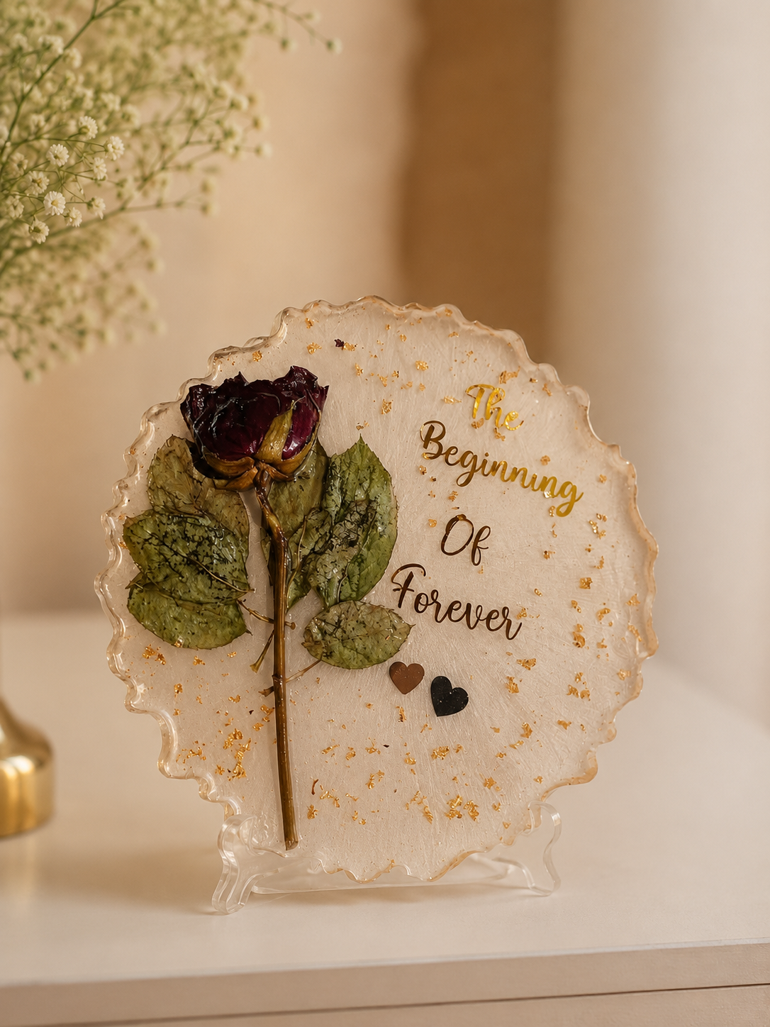 Handmade "Beginning of Forever" Resin Floral Plaque Gif