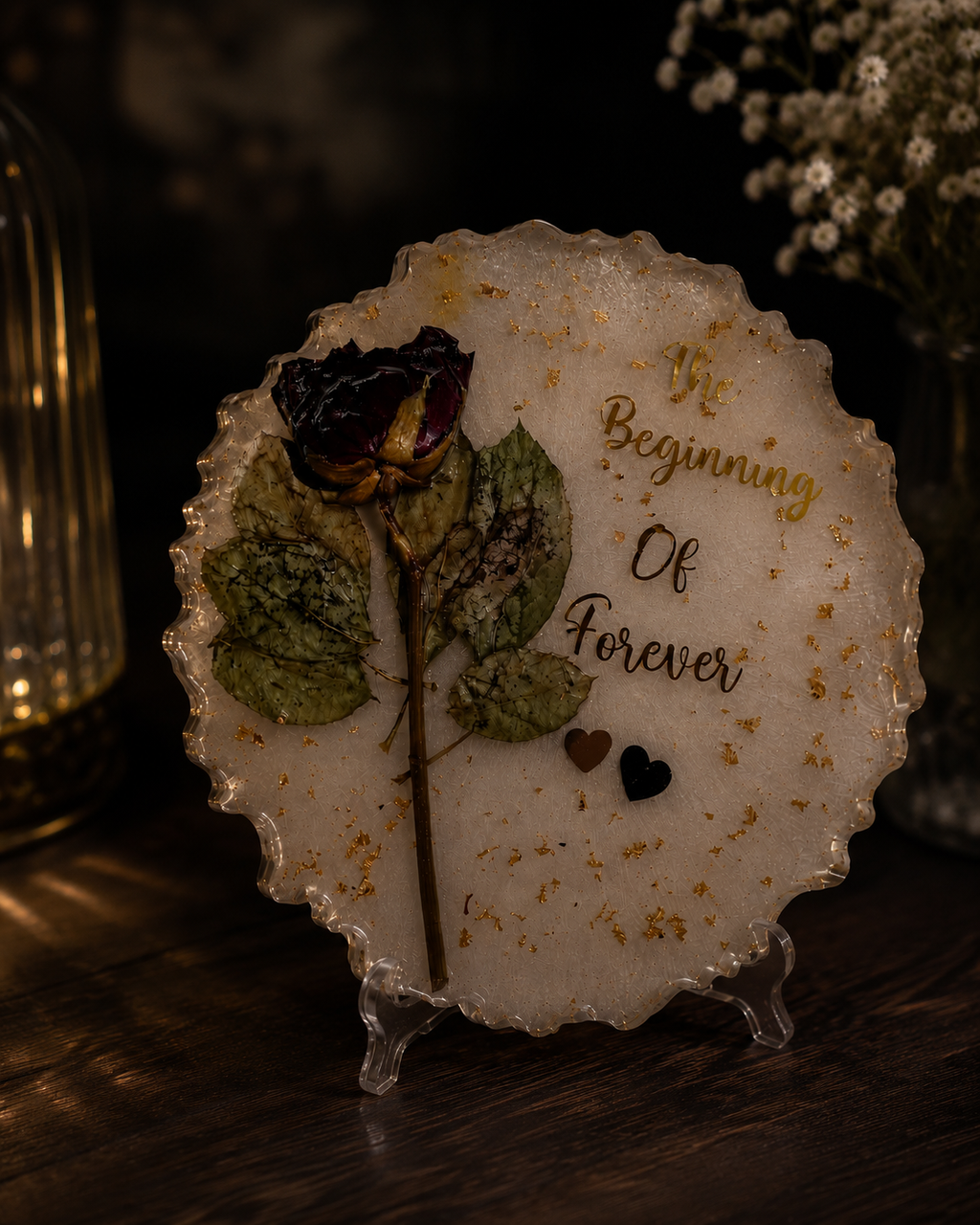 "The Beginning Of Forever" Resin Plaque | Single Rose Preservation Platter