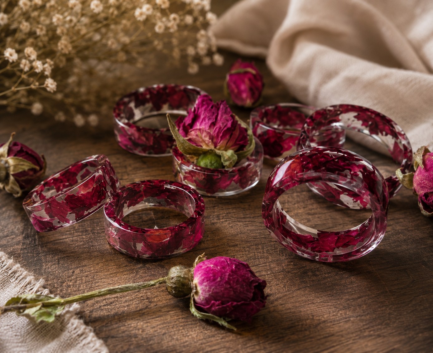 Handmade Clear Resin Ring with Real Preserved Red Rose Petals