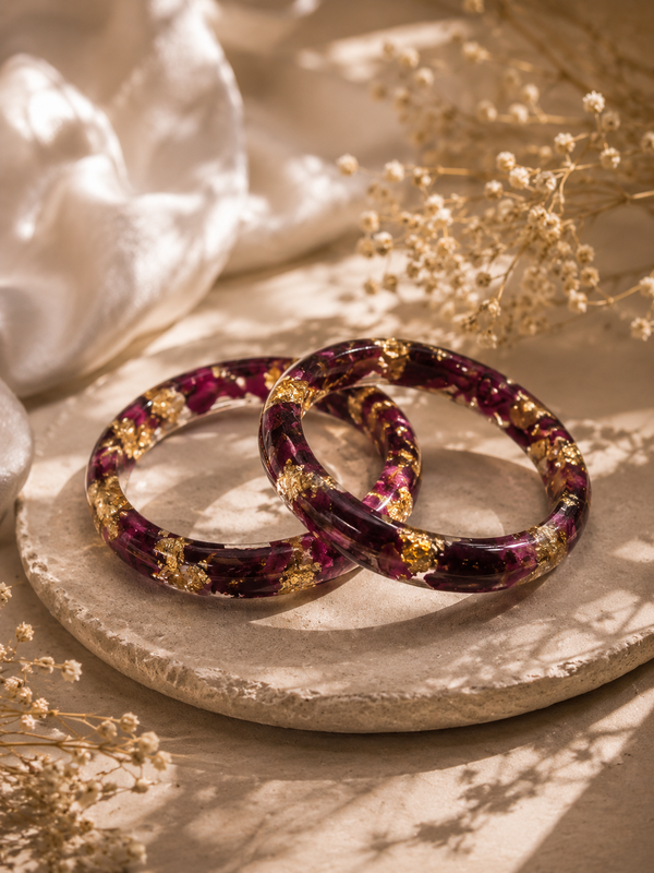 Handcrafted Real Rose Petal Resin Bangles