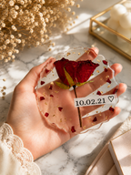 Custom Date Resin Save-the-Date Coaster | Preserved Rose Anniversary Keepsake