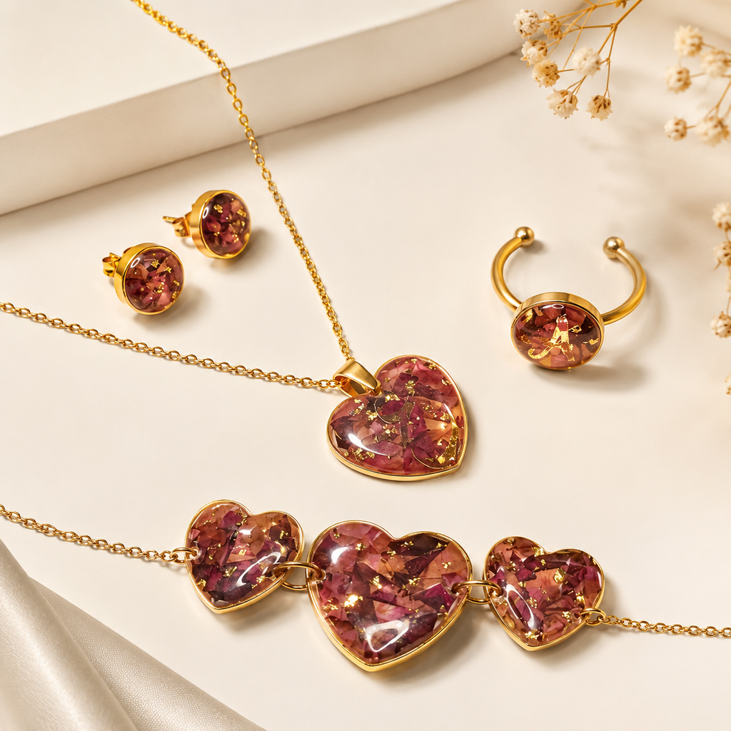 Personalized Initial Heart Resin Jewelry Set | Custom Monogram Necklace & Bracelet Combo
