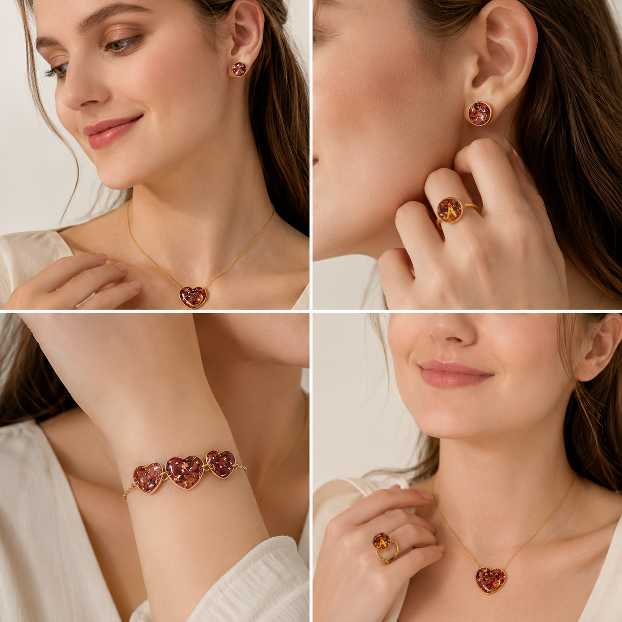 Personalized Initial Heart Resin Jewelry Set | Custom Monogram Necklace & Bracelet Combo