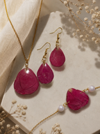 Real Flower Petal Pendant & Earrings Combo | Romantic Pearl Accent Jewelry Set