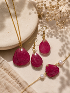 Real Flower Petal Pendant & Earrings Combo | Romantic Pearl Accent Jewelry Set