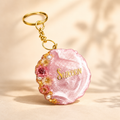Personalized Pink Geode Resin Keychain with Real Dried Flowers & Pearls | Custom Name Keyring
