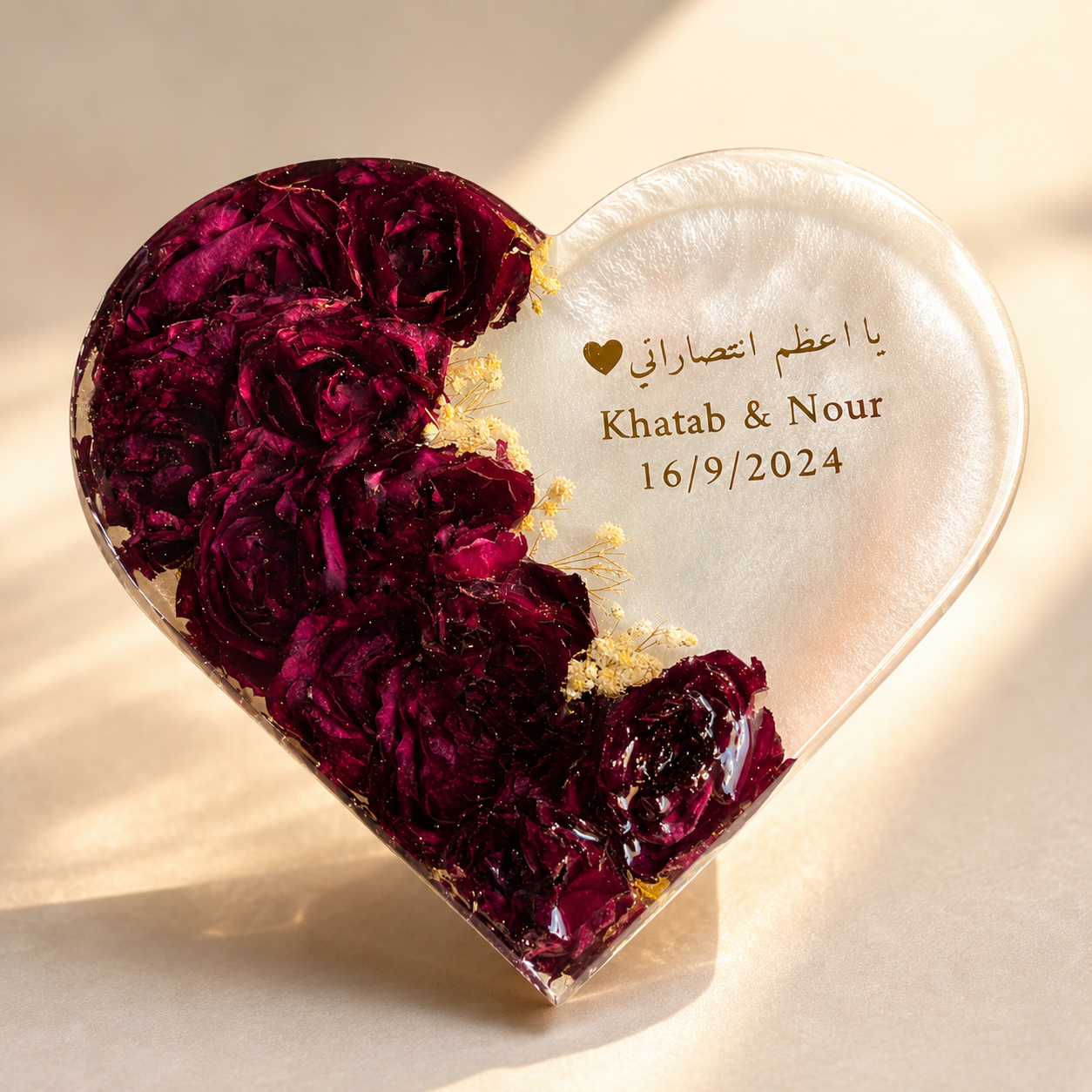 Custom Heart Resin Wedding Flower Preservation Plaque