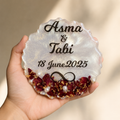 Custom Floral Resin Anniversary Date Coaster Plaque