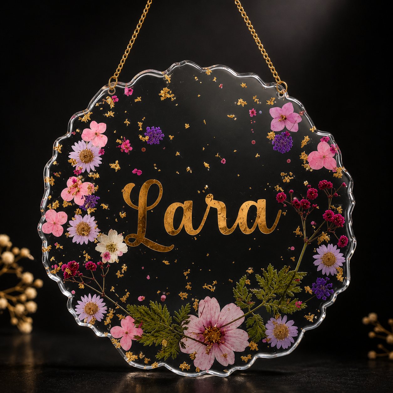 Personalized Botanical Resin Door Sign – Floral Name Plaque