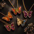 Real Flower Resin Butterfly Pendant Necklace Collection