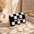 Luxury Handcrafted Black & White Checkerboard Crochet Sling Bag |MOBO MAKES