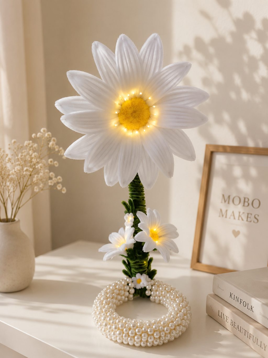 Handcrafted Pearl Daisy LED Flower Lamp IMOBO MAKES