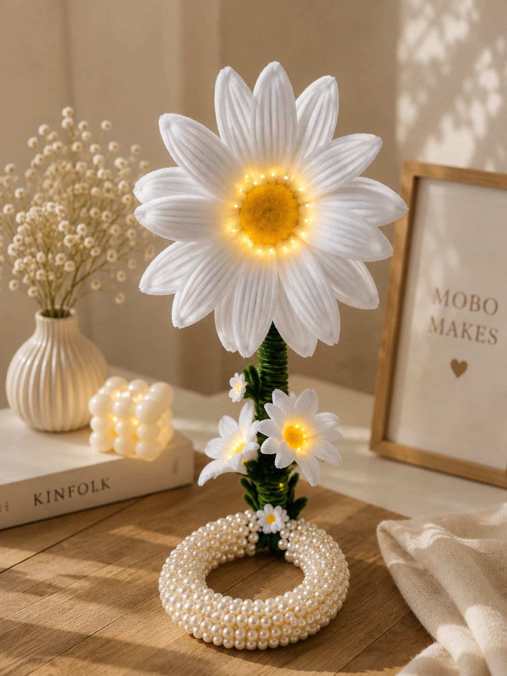 Handcrafted Pearl Daisy LED Flower Lamp IMOBO MAKES