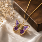 Real Flower Resin Butterfly Pendant Necklace Collection