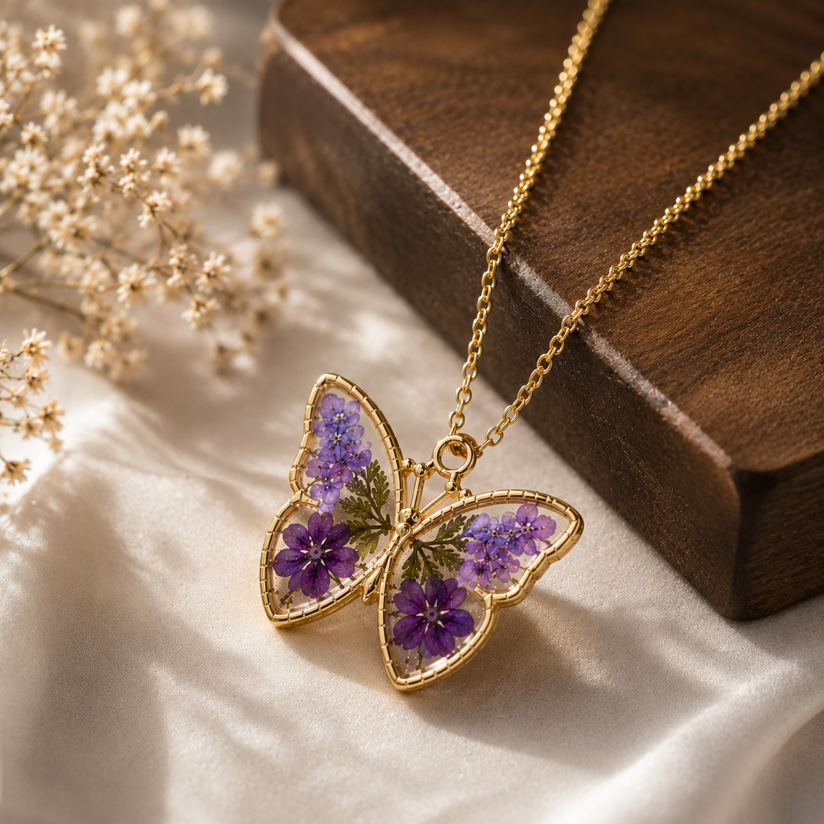Real Flower Resin Butterfly Pendant Necklace Collection