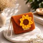 Handmade Crochet Sunflower Pouch Bag (Pack of 1)– Knit Floral Coin Purse Set