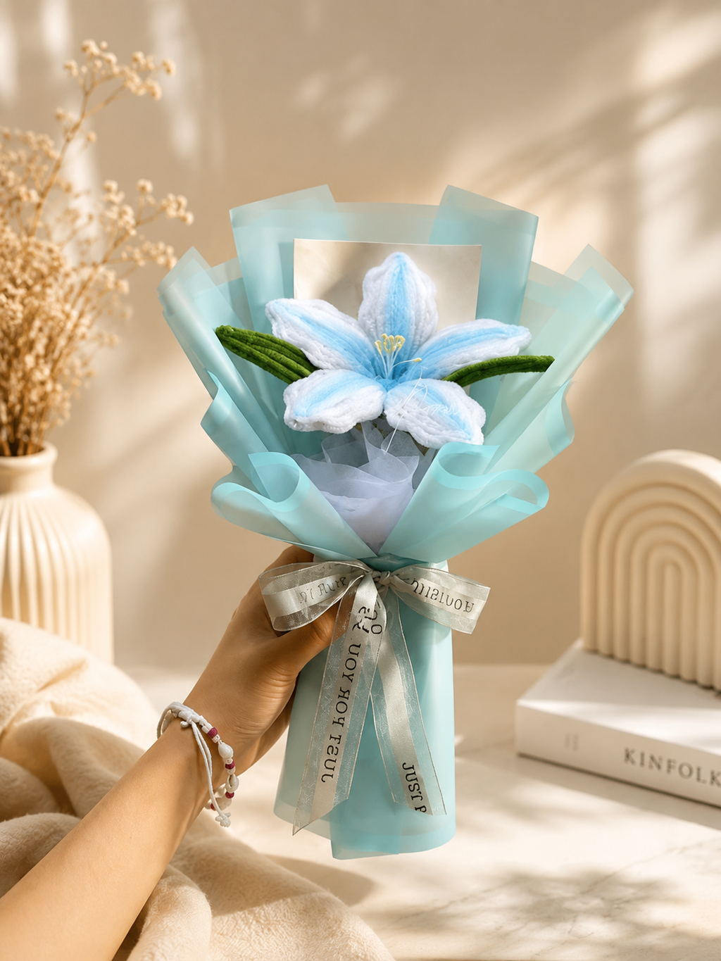 Handmade Blue Lily  Bouquet | Forever Knitted Flower Bouquet |MOBO MAKES