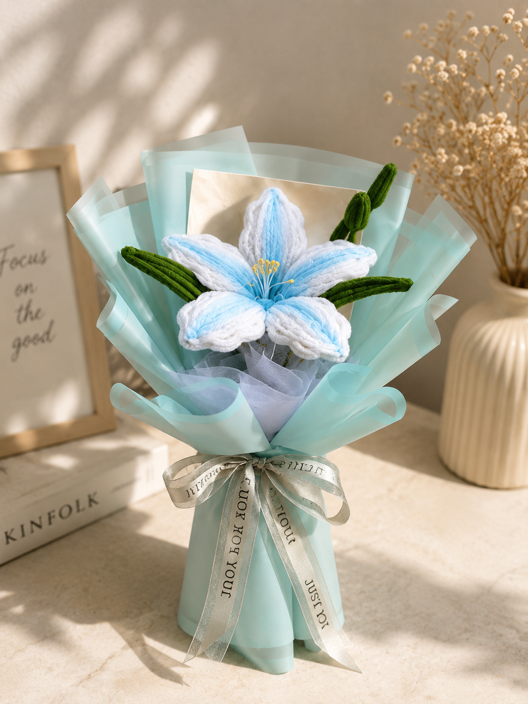 Handmade Blue Lily  Bouquet | Forever Knitted Flower Bouquet |MOBO MAKES