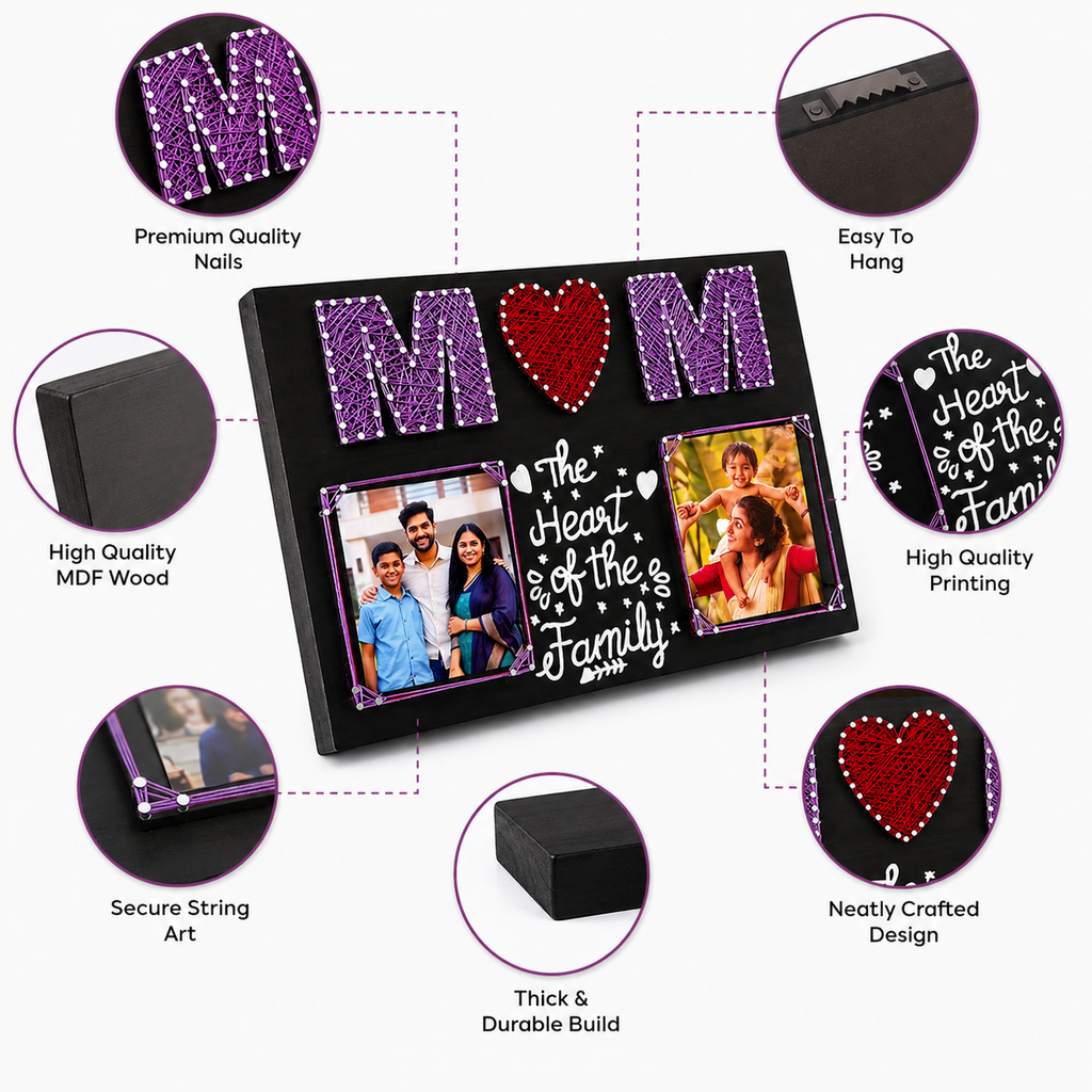 Custom "MOM" String Art Dual Photo Frame Gift