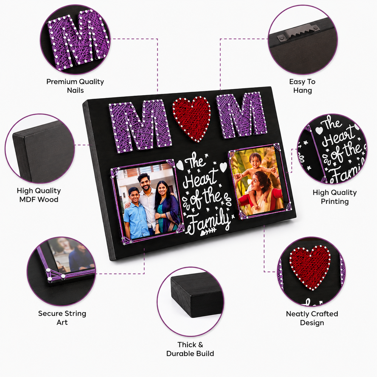 Custom "MOM" String Art Dual Photo Frame Gift