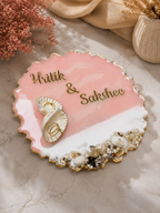 Personalized Resin Engagement Ring Platter with Seashells