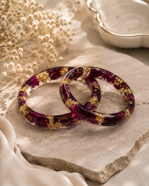 Custom Wedding Flower Preservation Resin Bangle – Gold Foil Edition