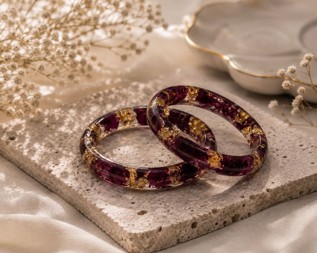 Custom Wedding Flower Preservation Resin Bangle – Gold Foil Edition