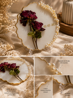 Elegant Pearl-Bordered Resin Floral Keepsake Sign – Milky White