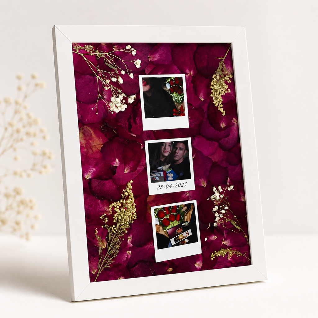 Personalized Pressed Rose Petal Floating Frame – Custom Wedding & Anniversary Photo Gift