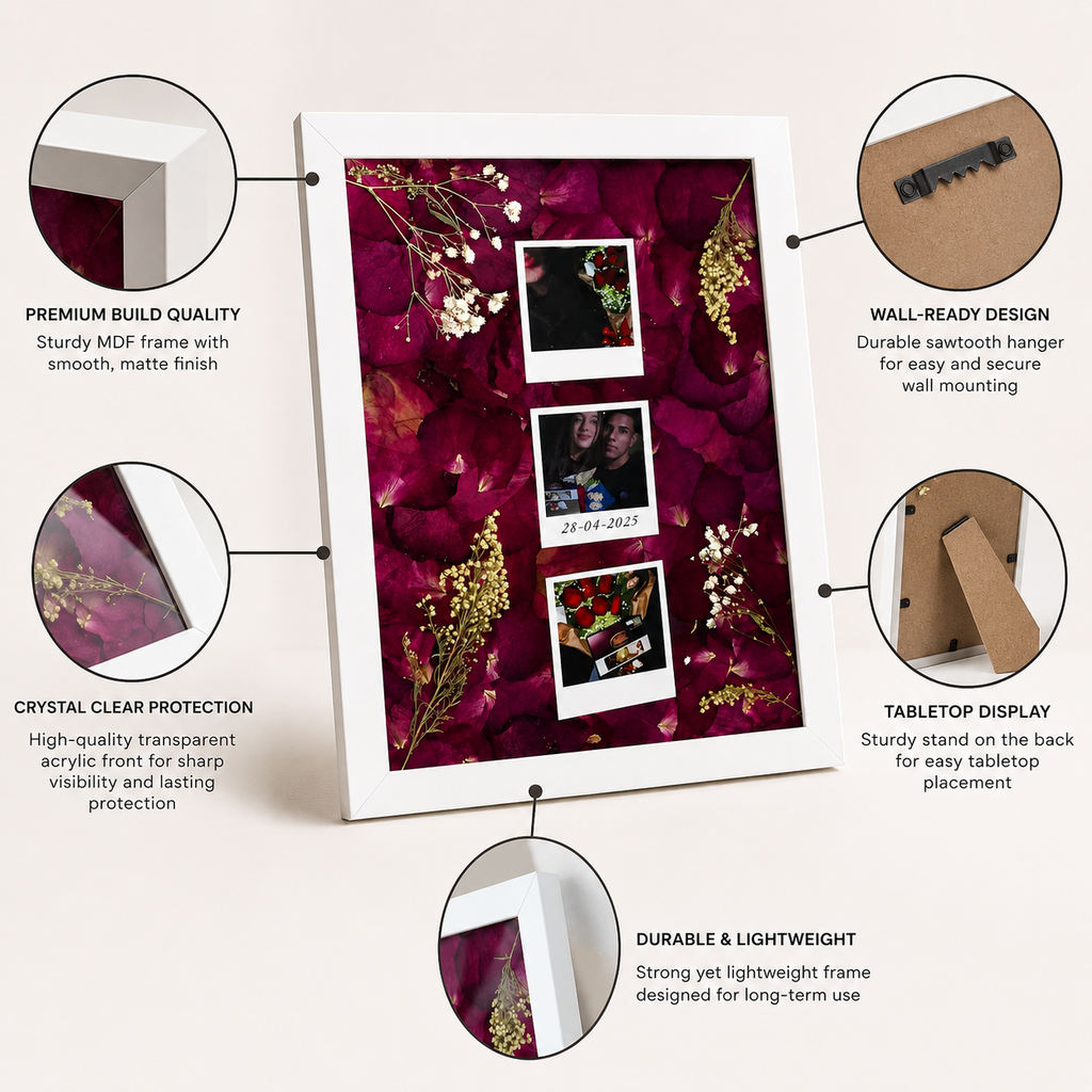 Personalized Pressed Rose Petal Floating Frame – Custom Wedding & Anniversary Photo Gift