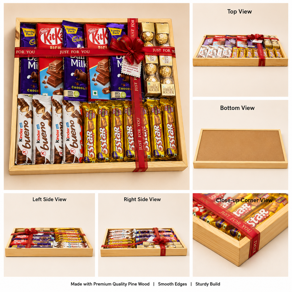 Premium Assorted Chocolate Gift Hamper in Wooden Tray