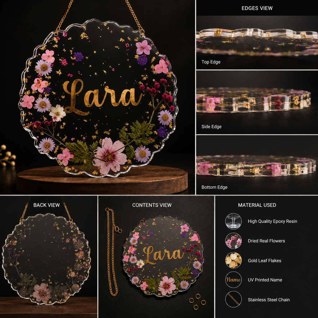 Personalized Botanical Resin Door Sign – Floral Name Plaque