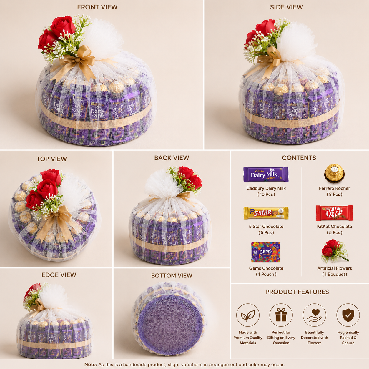 Luxury Cadbury Dairy Milk Chocolate Tower Hamper with Red Roses