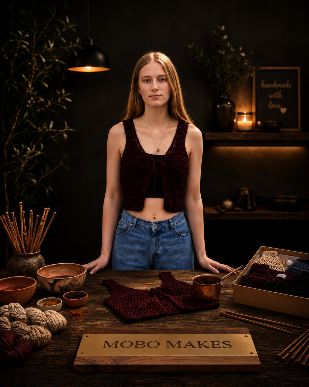 Handmade Crochet Tie-Front Vest – Burgundy Crop Waistcoat Top | Mobo Makes