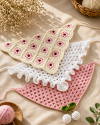 Handmade Crochet Triangle Bandana – Floral Patchwork & Ruffle Kerchief | Mobo Makes