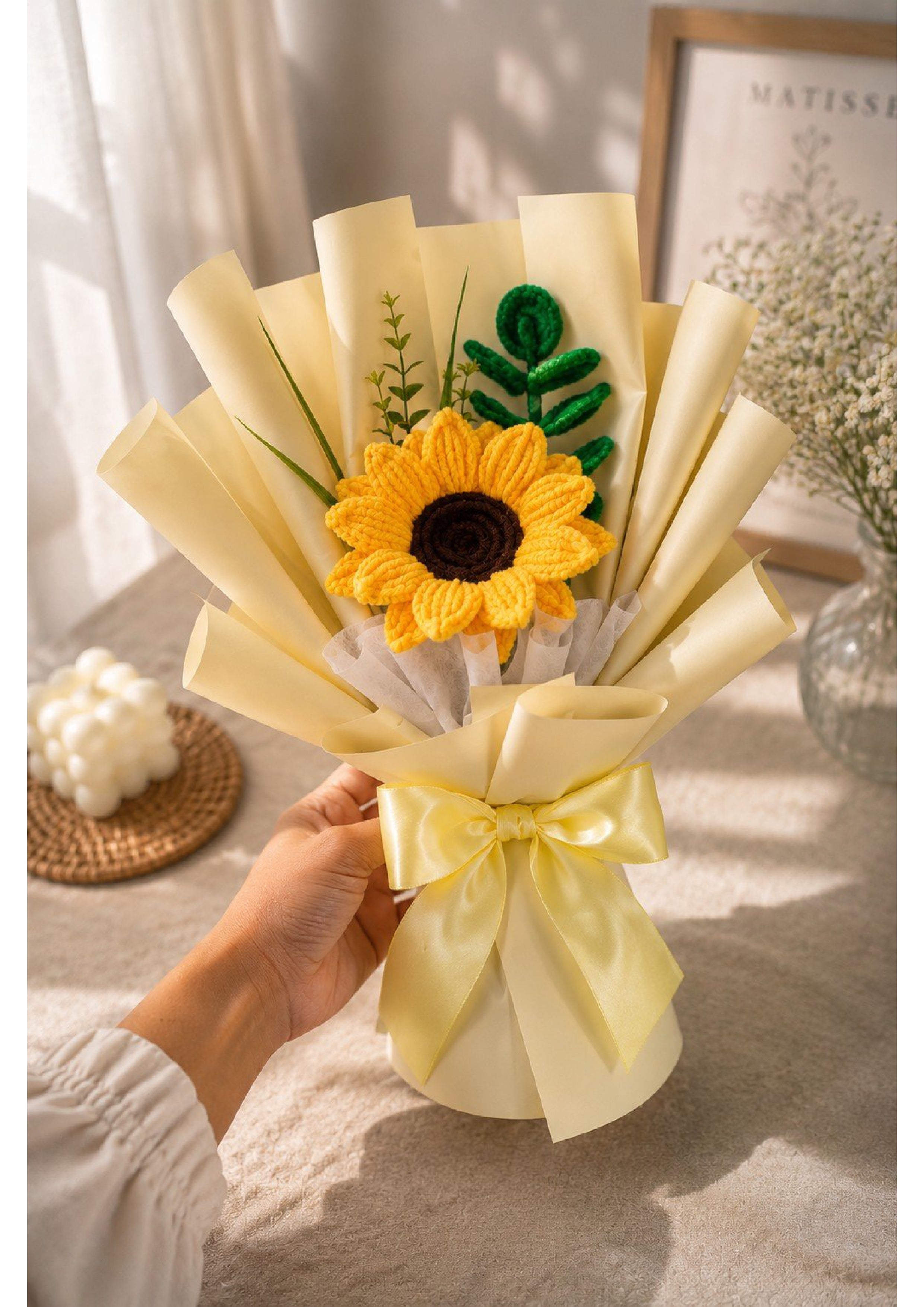 Handcrafted Chenille Pipe Cleaner Sunflower Bouquet | Unique Everlasting Artificial Flower Gift for Graduation, Birthdays, and Desk Decor