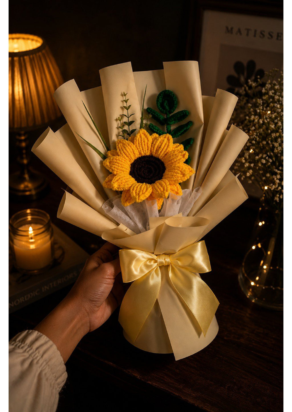 Handcrafted Chenille Pipe Cleaner Sunflower Bouquet | Unique Everlasting Artificial Flower Gift for Graduation, Birthdays, and Desk Decor