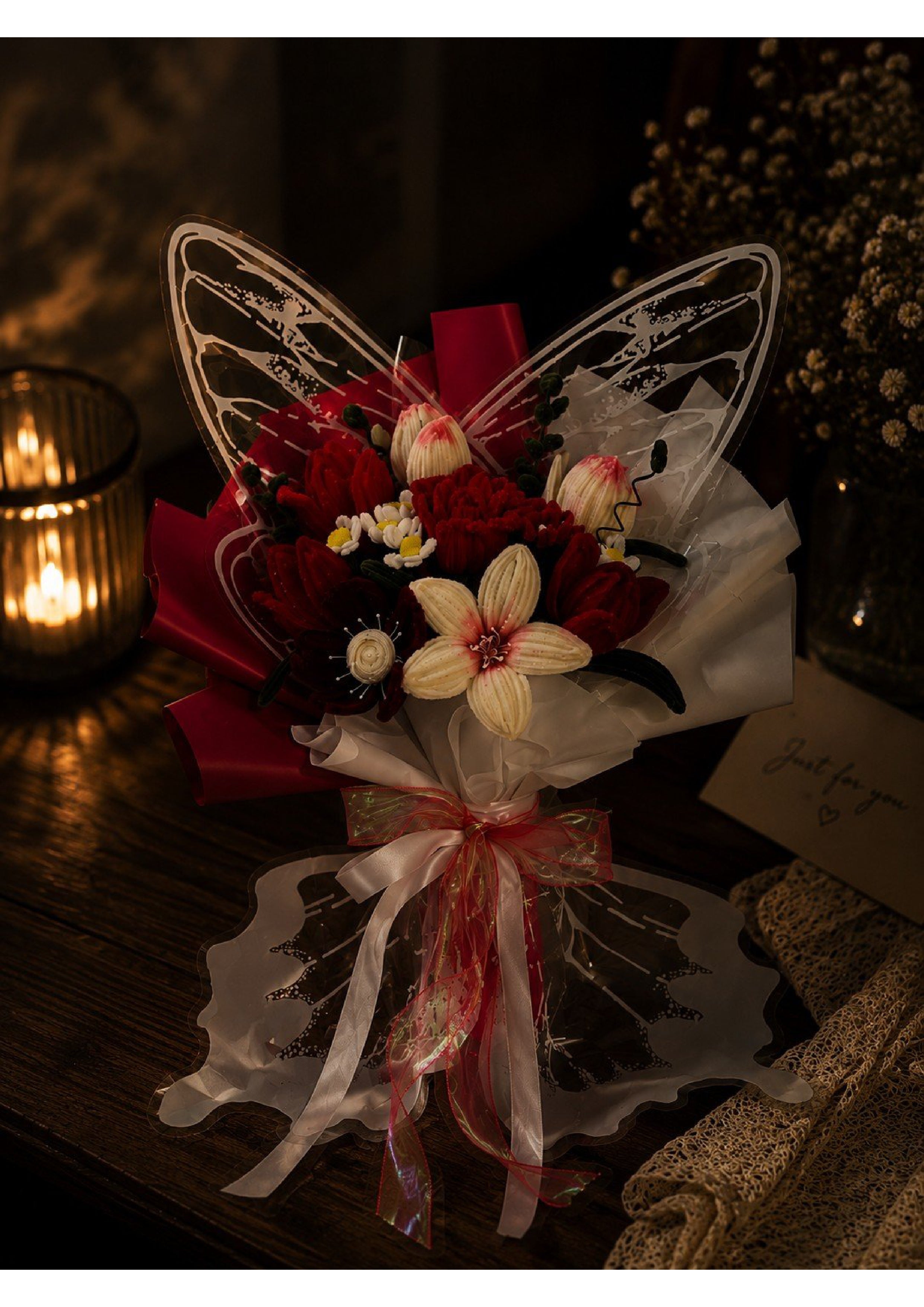 Handcrafted Mixed Chenille Pipe Cleaner Floral Bouquet with Butterfly Wings | Luxury Eternal Velvet Flower Arrangement for Anniversaries, Birthdays & Graduations
