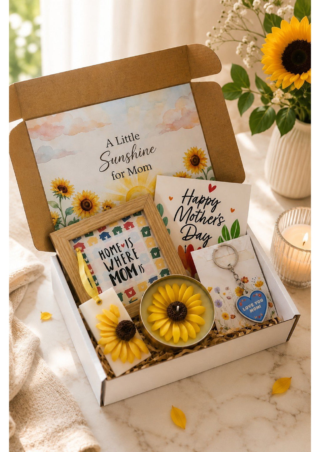 Mother’s Day Gift Basket – Custom "Home is Where Mom Is" Frame & Candle Set