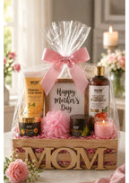 Premium Mother’s Day Skincare Gift Basket – "MOM" Wooden Crate Spa Hamper