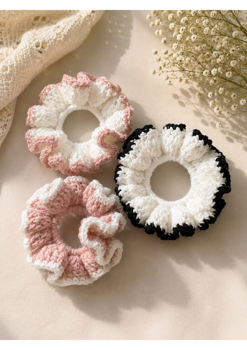 Handmade Crochet Hair Ties Combo – Pack of 3 Fluffy Non-Damaging Hair Bands