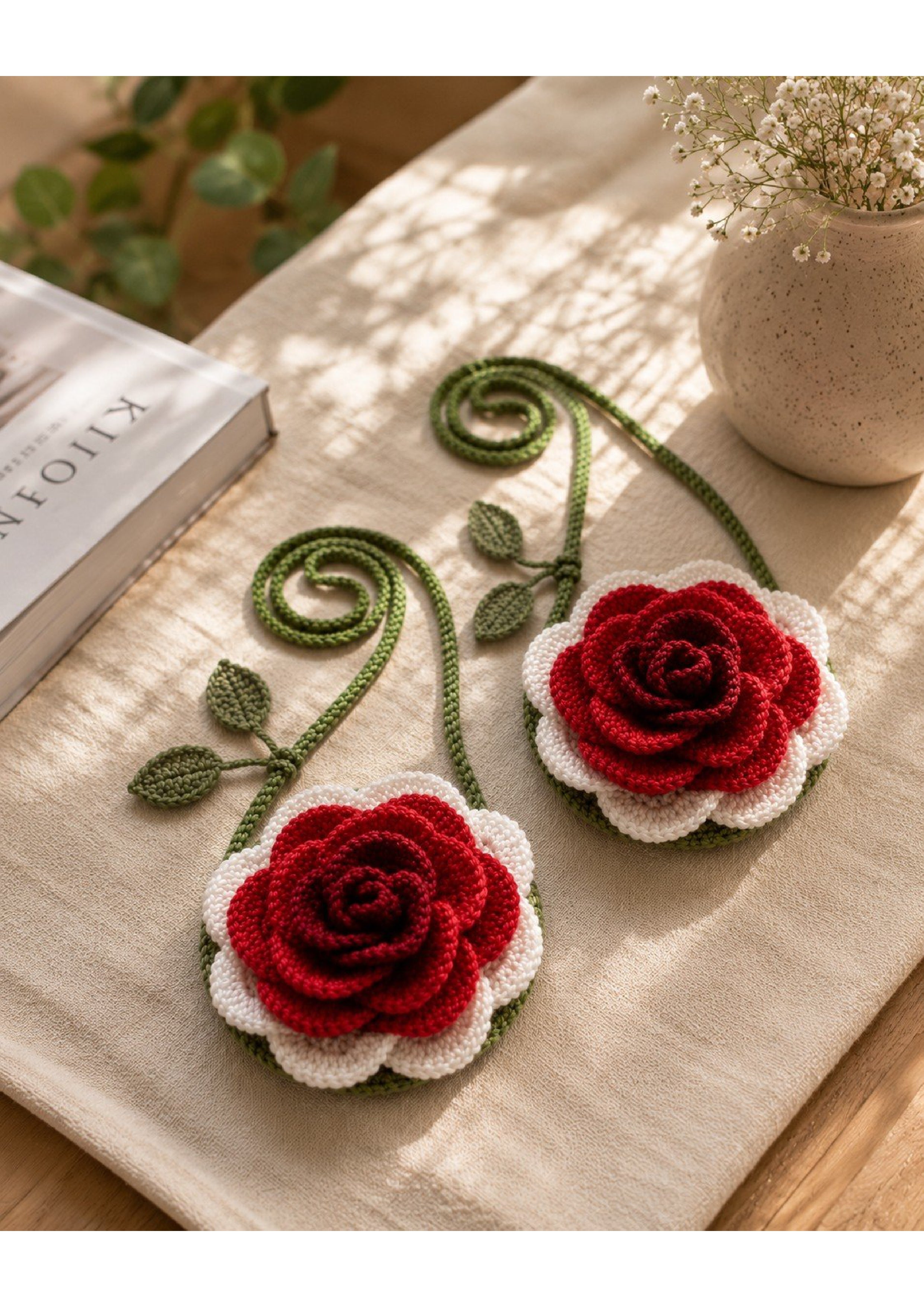 Handmade Crochet Rose Vine Crossbody Bag – Whimsical 3D Floral Pouch Purse