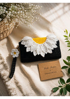 Handmade Crochet Daisy Wristlet Clutch – Sunflower Knit Envelope Pouch Bag